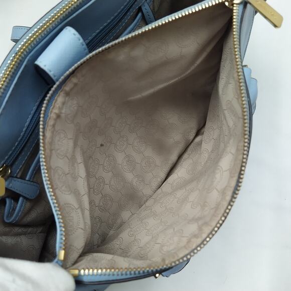 Michael Kors Blue Crossgrain Leather Carryall Double Handle Zipper Satchel Bag - Picture 11 of 16